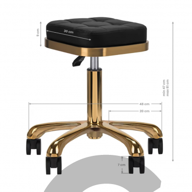 "Activ M-1645 Gold Black" - aukso spalvos groomerio kėdė, kvadratinė dygsniuota, juoda 2