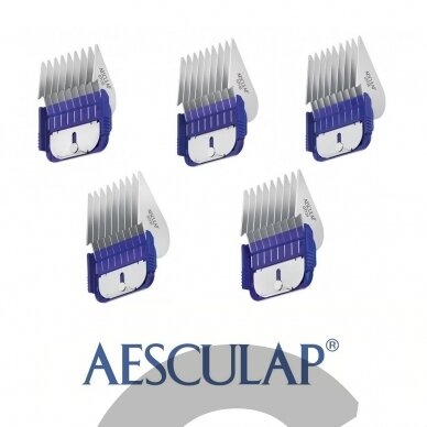 Aesculap Snap-On Combs Set - 5 vnt. profesionalių plieninių antgalių rinkinys su dėklu 1