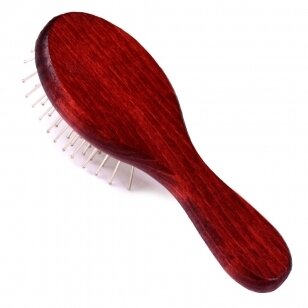 "Blovi Red Wood Pin Brush" - medinis ovalus mini šepetėlis su 18 mm metalineis smeigtukais, užsibaigiančiais rutuliuku