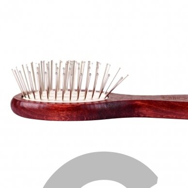 "Blovi Red Wood Pin Brush" - medinis ovalus mini šepetėlis su 18 mm metalineis smeigtukais, užsibaigiančiais rutuliuku 3