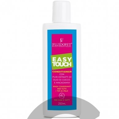 "FluidoPet Easy Touch Conditioner" - profesionalus, aukštos kokybės kailį minkštinantis kondicionierius šunims ir katėms su makadamijų ir kokosų aliejumi - talpa: 250 ml