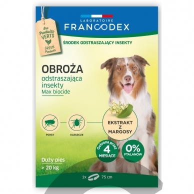 Francodex Repellent Colar - apykaklė nuo erkių ir blusų dideliems šunims, virš 20 kg.