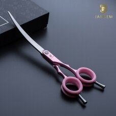 Jargem Asian Style Light Curved Scissors 6,5" - labai lengvos, lenktos žirklės su spalvotais žiedais, korėjietiško stiliaus kirpimui - Spalva: Rožinė