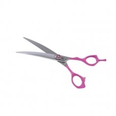 Jargem Pink Curved Scissors - lenktos priežiūros žirklės su minkšta ir ergonomiška rausva rankena - Dydis: 8 "