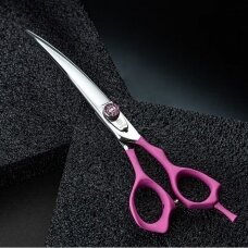 Jargem Pink Curved Scissors - lenktos priežiūros žirklės su minkšta ir ergonomiška rausva rankena - Dydis: 8 "