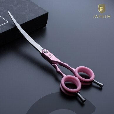 Jargem Asian Style Light Curved Scissors 6,5" - labai lengvos, lenktos žirklės su spalvotais žiedais, korėjietiško stiliaus kirpimui - Spalva: Rožinė