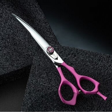 Jargem Pink Curved Scissors - lenktos priežiūros žirklės su minkšta ir ergonomiška rausva rankena - Dydis: 8 "