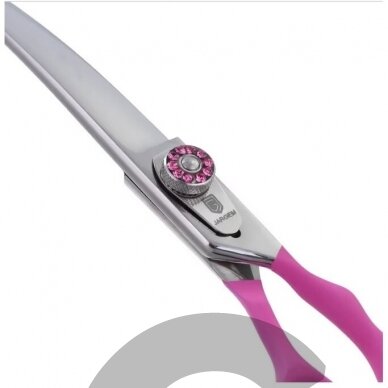 Jargem Pink Curved Scissors - lenktos priežiūros žirklės su minkšta ir ergonomiška rausva rankena - Dydis: 8 " 2