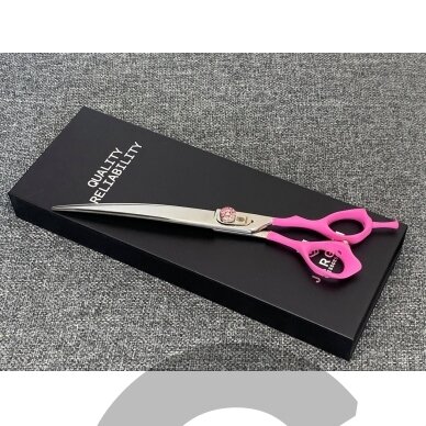 Jargem Pink Curved Scissors - lenktos priežiūros žirklės su minkšta ir ergonomiška rausva rankena - Dydis: 7.5 "