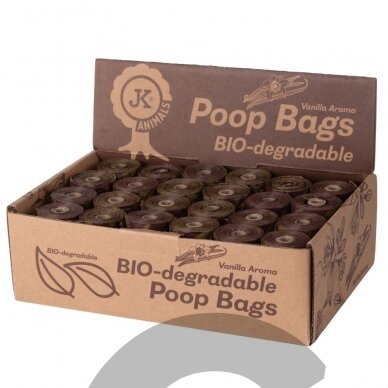 JK Animals BIO-degradable Poop Bags Box - biologiškai suyrantys maišeliai šunų ekskrementams 24 ritinėliai 2