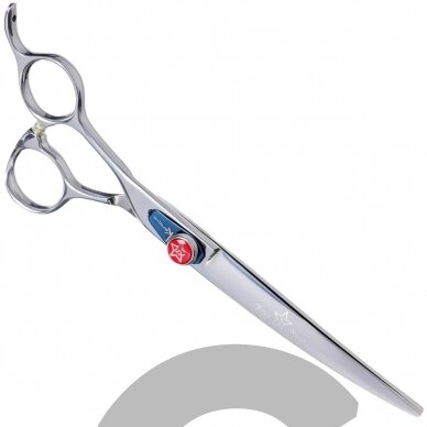 „Kenchii Five Star Left Curved Scissor 8“- aukščiausios kokybės, profesionaliai lenktos žirklės kairiarankiams.