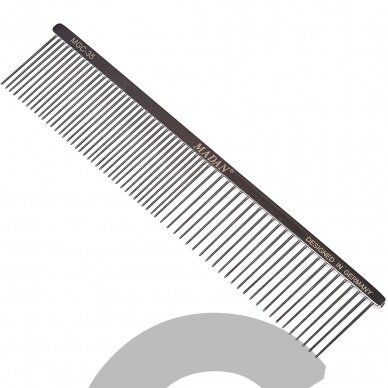 "Madan Professional Steel Comb 19cm" - profesionalios metalinės šukos su 50/50 mišriais dantų tarpais