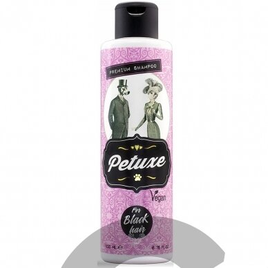 "Petuxe Black Hair Shampoo" - veganiškas šampūnas juodiems ir tamsiems plaukams, skirtas šunims ir katėms - talpa: 200 ml