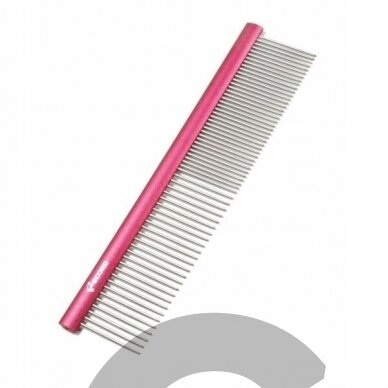 Record Medium Metal Comb 20cm - Šukos su aliuminine rankena ir 50/50 mišriais dantų tarpais - raudonos spalvos